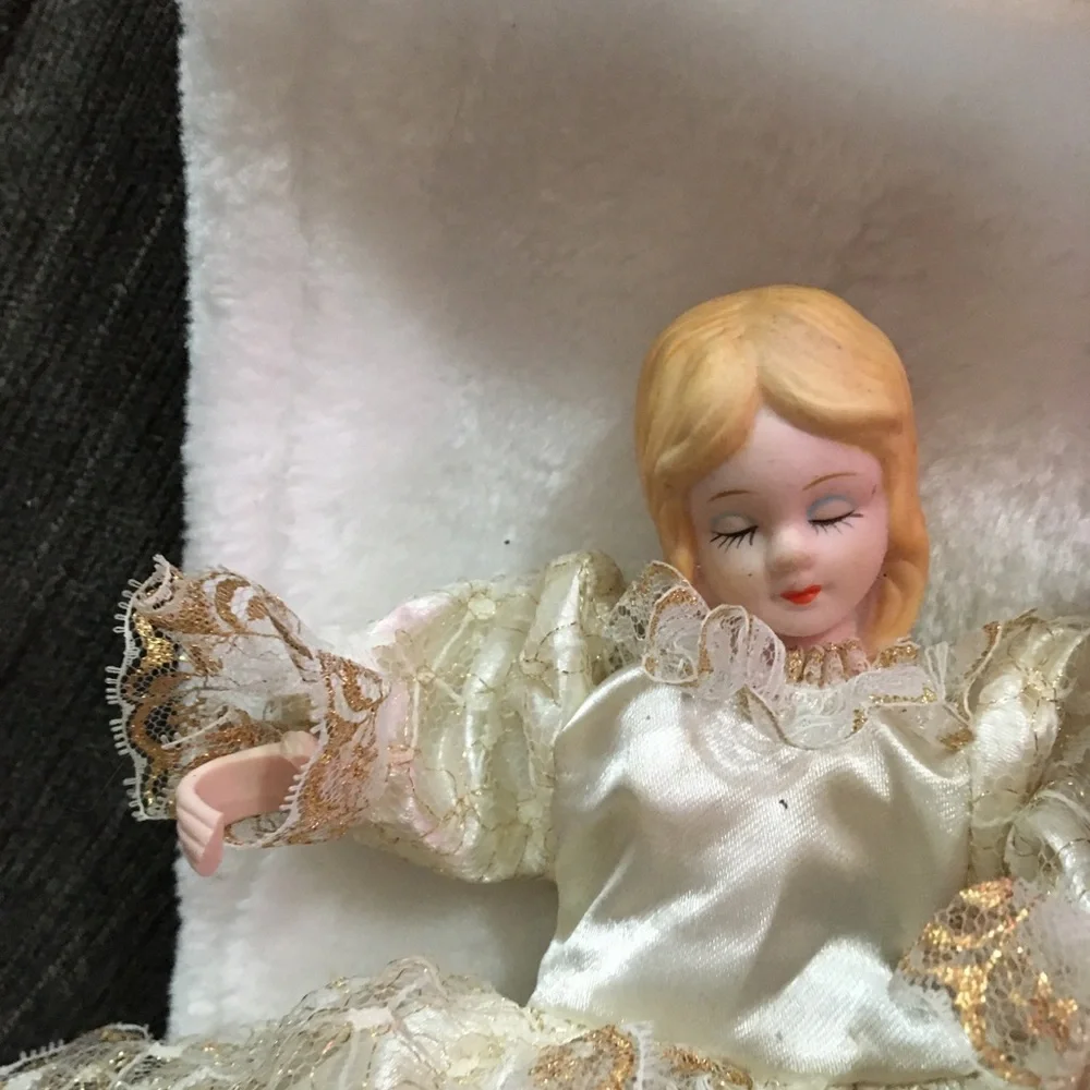 Elegant Porcelain Doll in Cream and Gold Dress - Picture 4 of 5